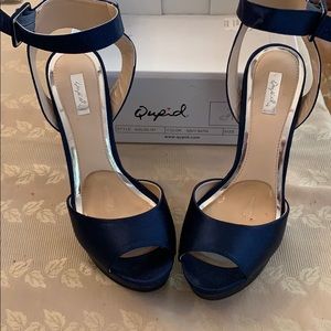 Navy blue satin ankle strap heels